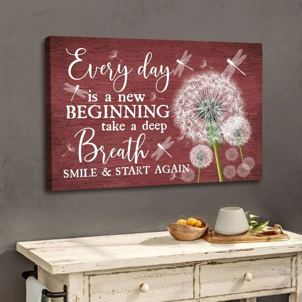 dragonfly dandelion every day is a new beginning wall art canvas (Landscape) (view 5)
