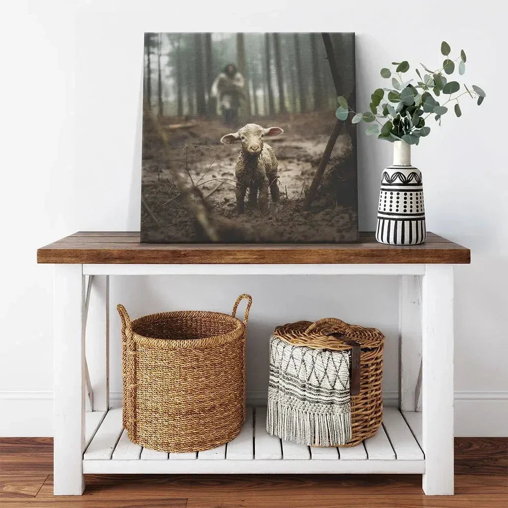 jesus with the sheep jesus running after lamb wall art canvas print (Landscape) (view 3)