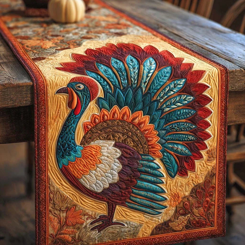 Regal Autumn Turkey Quilted Table Runner