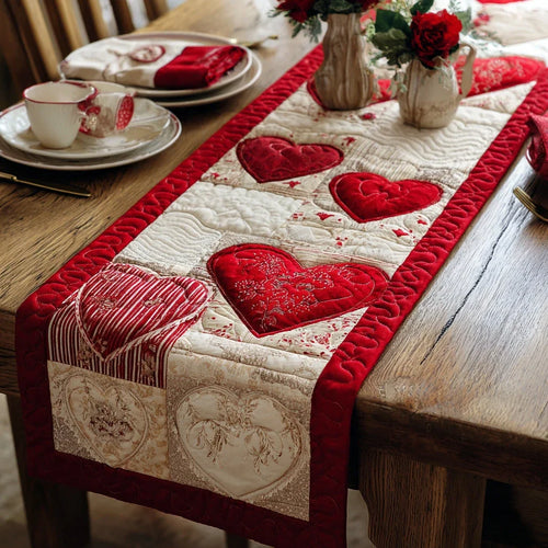 Regal Heart Blossom Quilted Table Runner