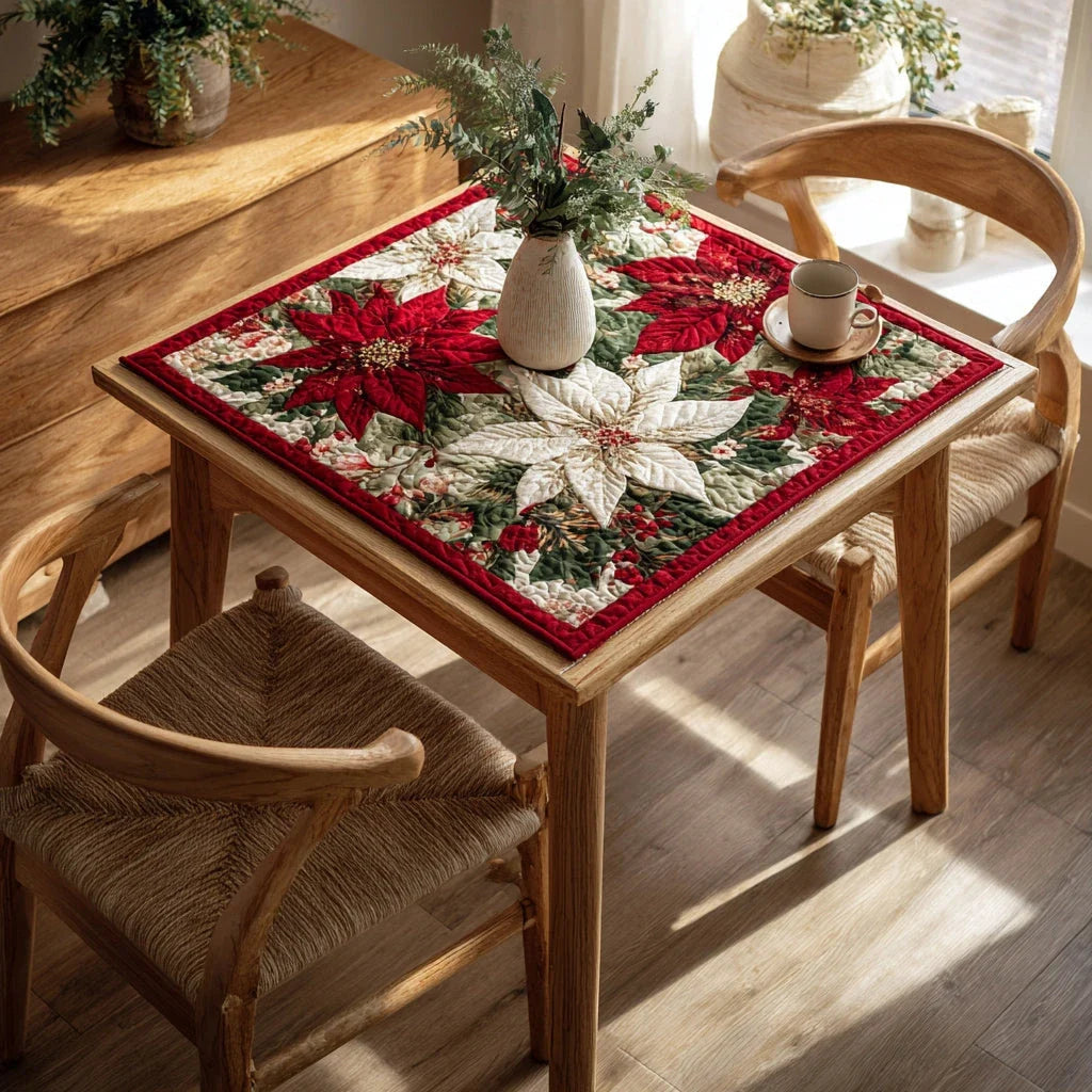 Regal Poinsettia Quilted Table Topper