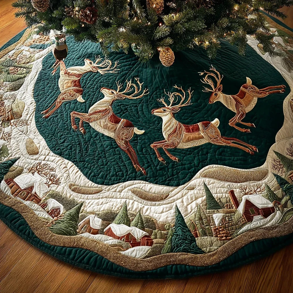Reindeer Dream Christmas Quilted Tree Skirt