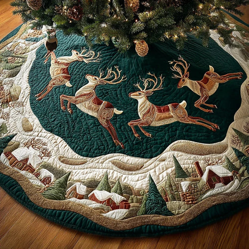 Reindeer Dream Christmas Quilted Tree Skirt