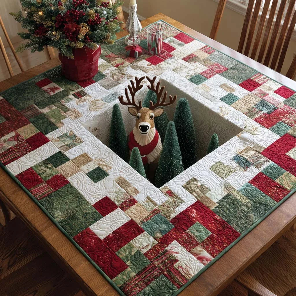 Reindeer Forest Quilted Table Topper
