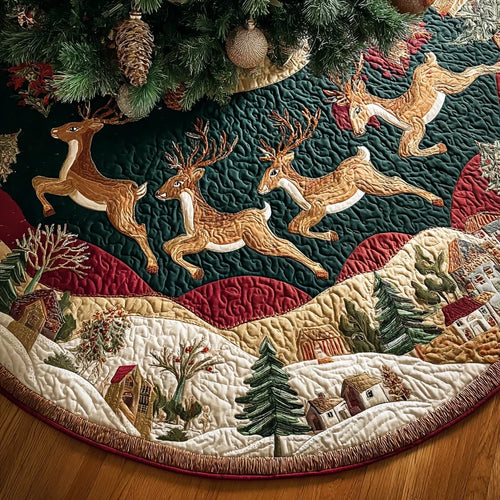 Reindeer Glow Christmas Quilted Tree Skirt