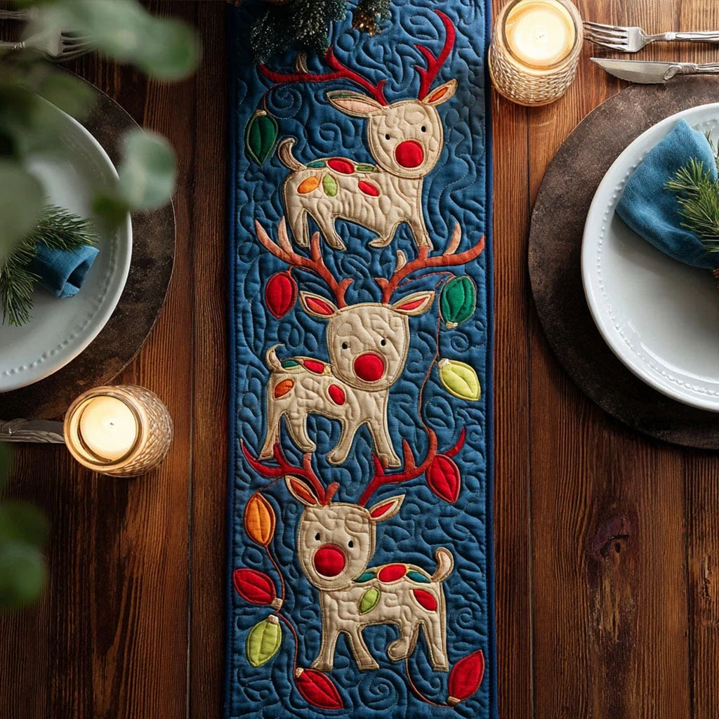 Reindeer Lights Quilted Table Runner