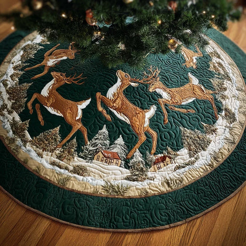 Reindeer Magic Christmas Quilted Tree Skirt