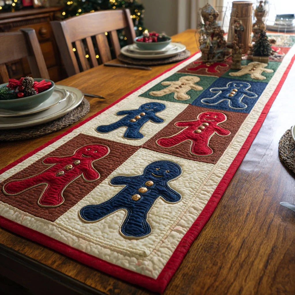Rejoice Gingerbread Man Quilted Table Runner