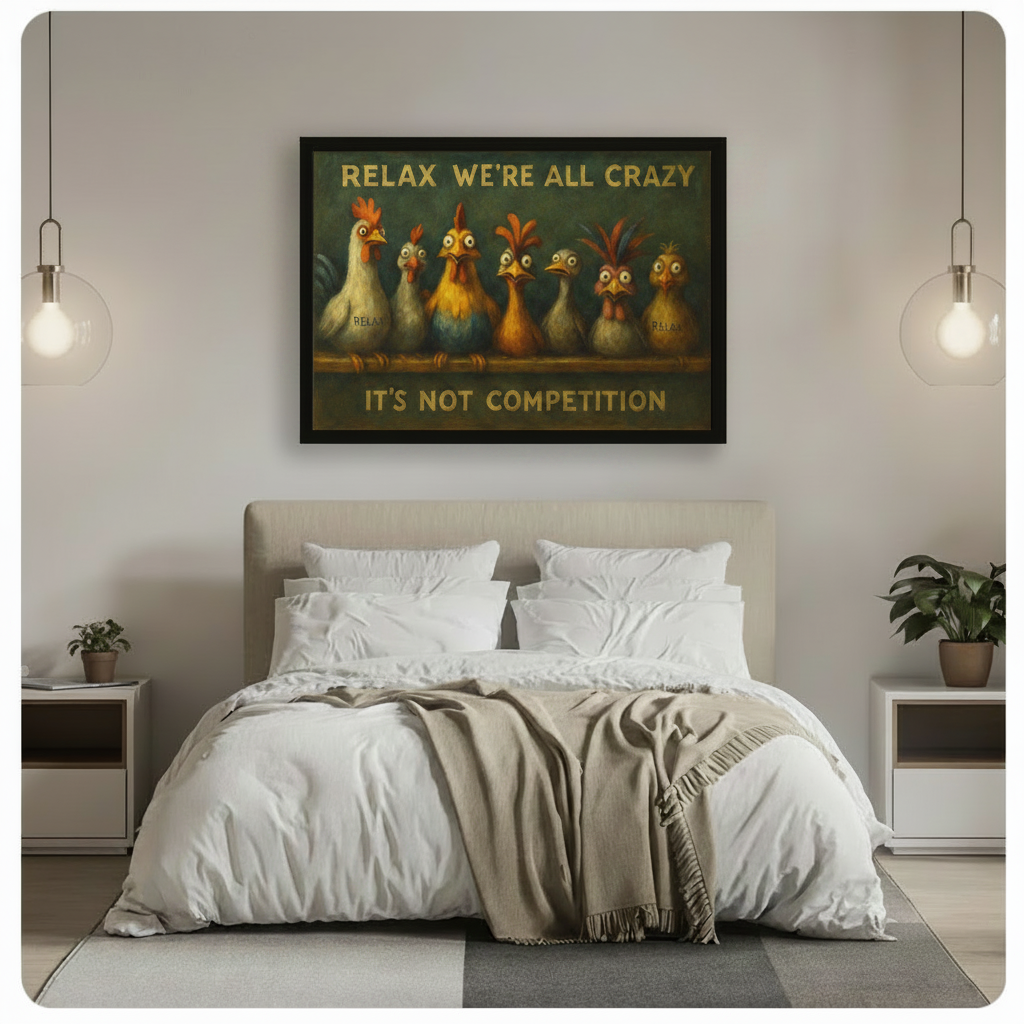 Relax We're All Crazy Funny Chicken Canvas Art