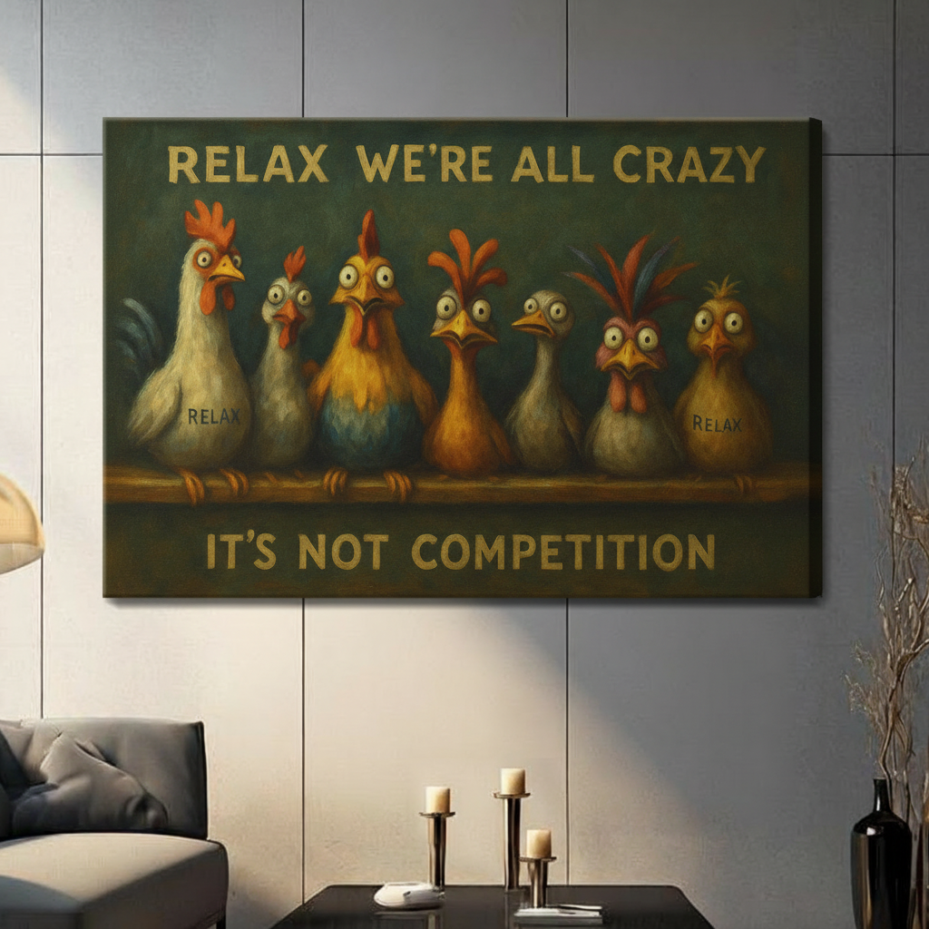 Relax We're All Crazy Funny Chicken Canvas Art