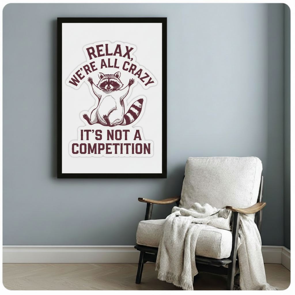 Relax We're All Crazy Funny Raccoon Canvas Art