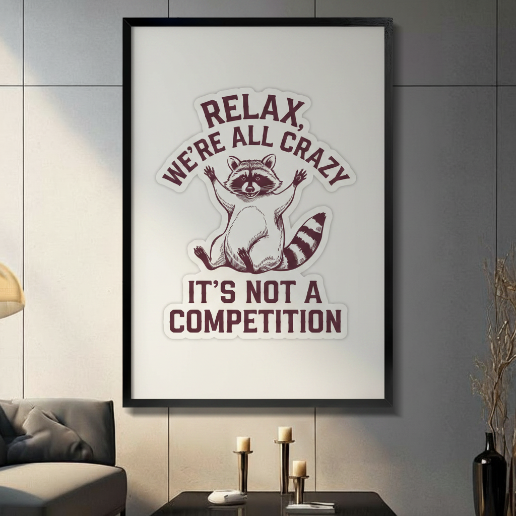 Relax We're All Crazy Funny Raccoon Canvas Art