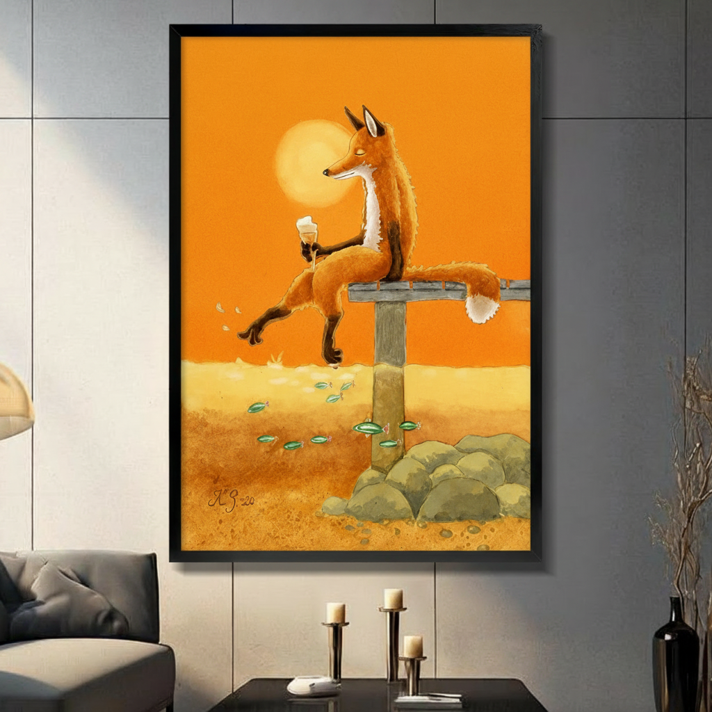 Whimsical Fox Sunset Canvas Wall Art