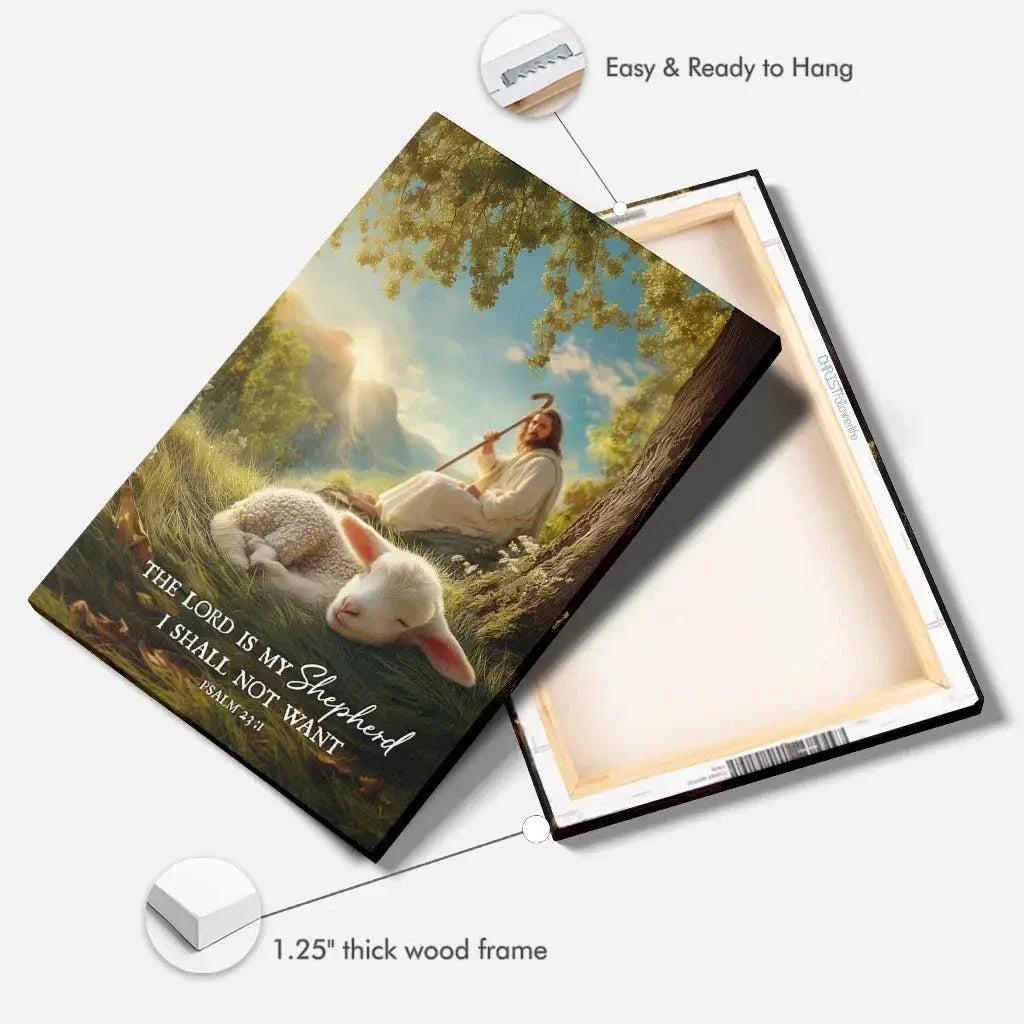 the lord is my shepherd psalm 23 1 christian wall art canvas jesus with lamb (Landscape) (view 3)