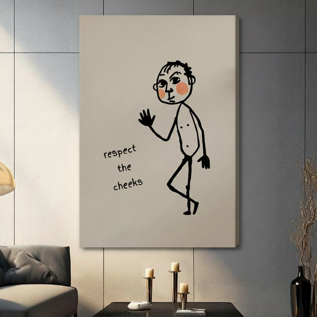 Respect the Cheeks Funny Line Art Canvas Wall Art
