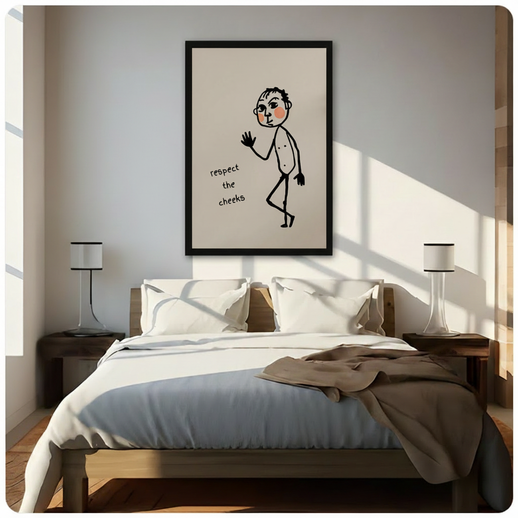 Respect the Cheeks Funny Line Art Canvas Wall Art