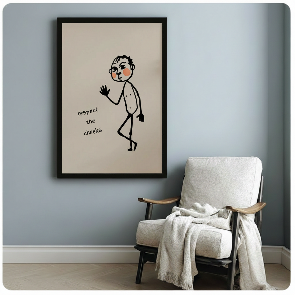 Respect the Cheeks Funny Line Art Canvas Wall Art