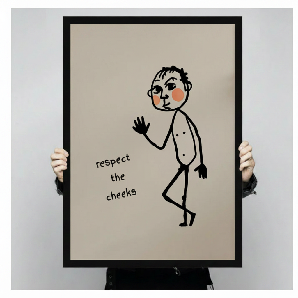 Respect the Cheeks Funny Line Art Canvas Wall Art