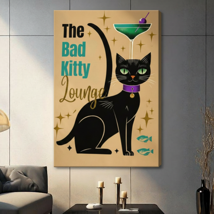 Bad Kitty Lounge Retro Cat Canvas Wall Art