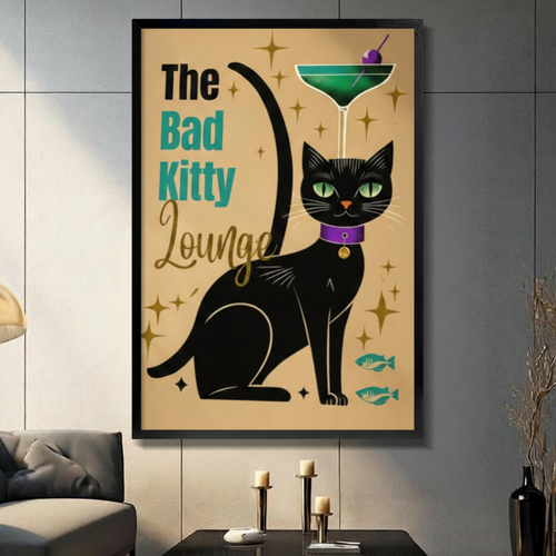 Bad Kitty Lounge Retro Cat Canvas Wall Art