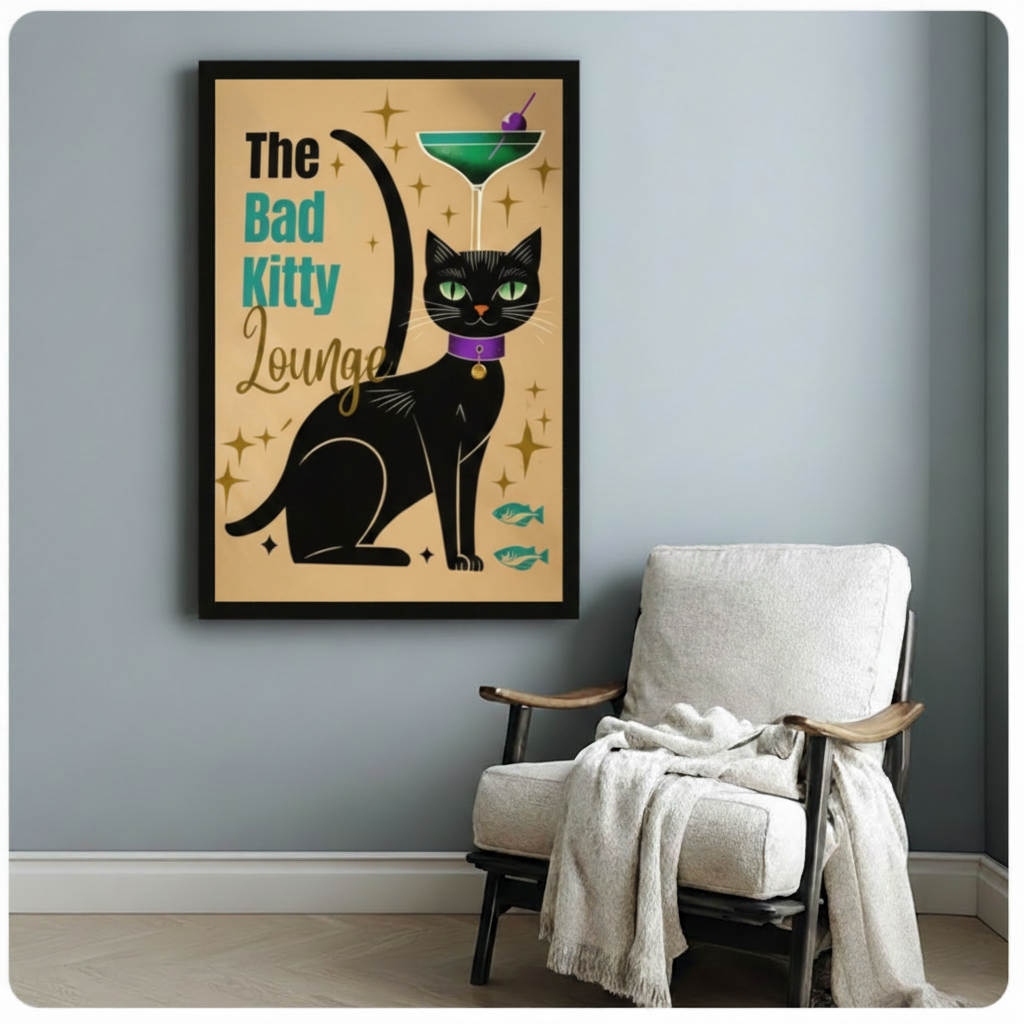 Bad Kitty Lounge Retro Cat Canvas Wall Art
