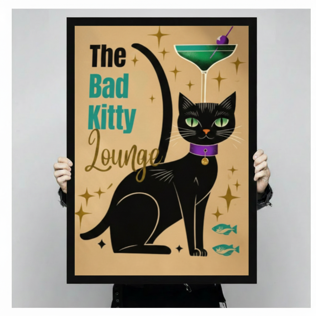 Bad Kitty Lounge Retro Cat Canvas Wall Art