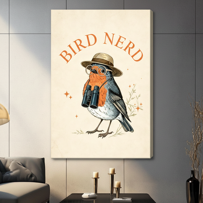 Bird Nerd Vintage Robin Birdwatcher Canvas Art