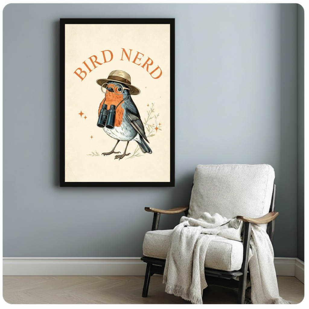 Bird Nerd Vintage Robin Birdwatcher Canvas Art