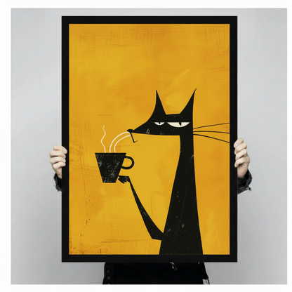 Grumpy Black Cat Coffee Canvas Wall Art