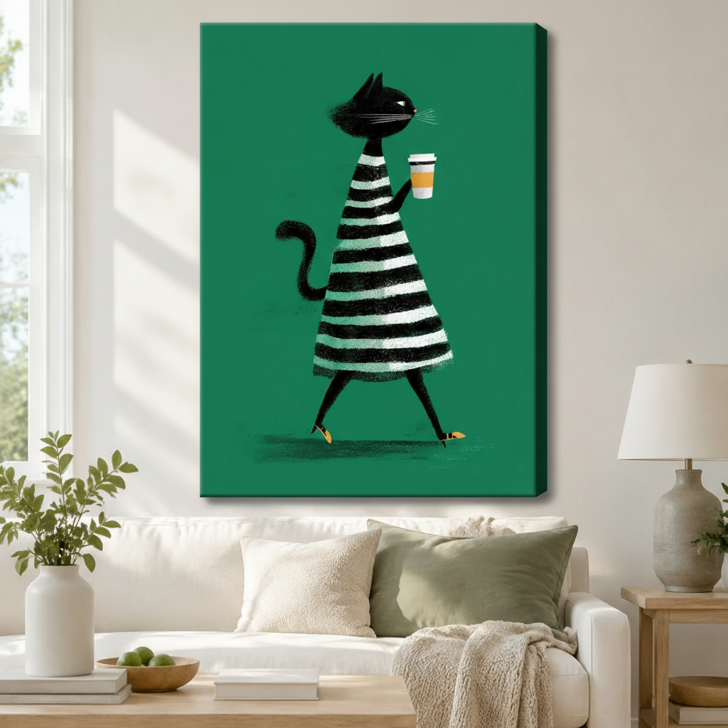 Chic Cat Coffee Retro Fashion Canvas Wall Art