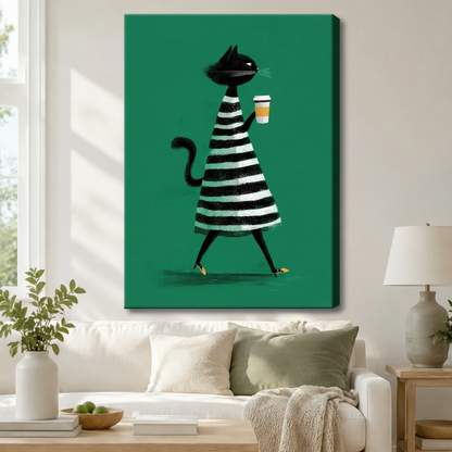 Chic Cat Coffee Retro Fashion Canvas Wall Art