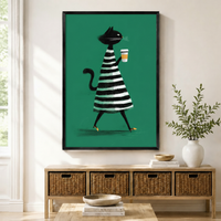 Chic Cat Coffee Retro Fashion Canvas Wall Art