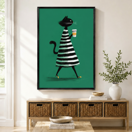 Chic Cat Coffee Retro Fashion Canvas Wall Art