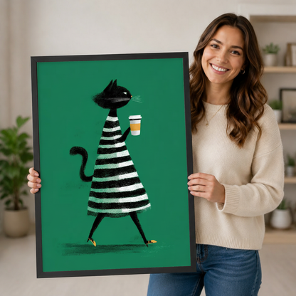 Chic Cat Coffee Retro Fashion Canvas Wall Art