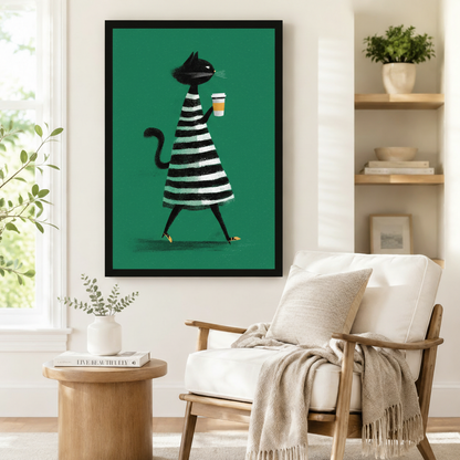 Chic Cat Coffee Retro Fashion Canvas Wall Art