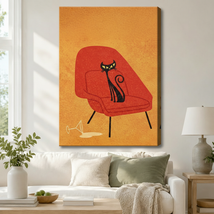 Mid-Century Black Cat Martini Canvas Wall Art