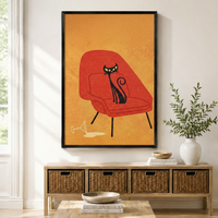 Mid-Century Black Cat Martini Canvas Wall Art