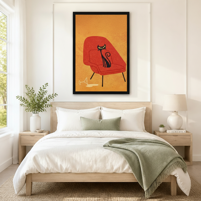Mid-Century Black Cat Martini Canvas Wall Art