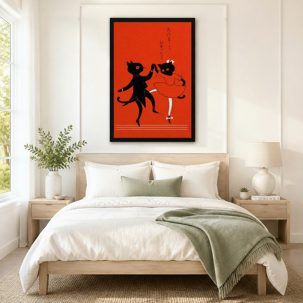 Japanese Retro Dancing Cats Canvas Wall Art