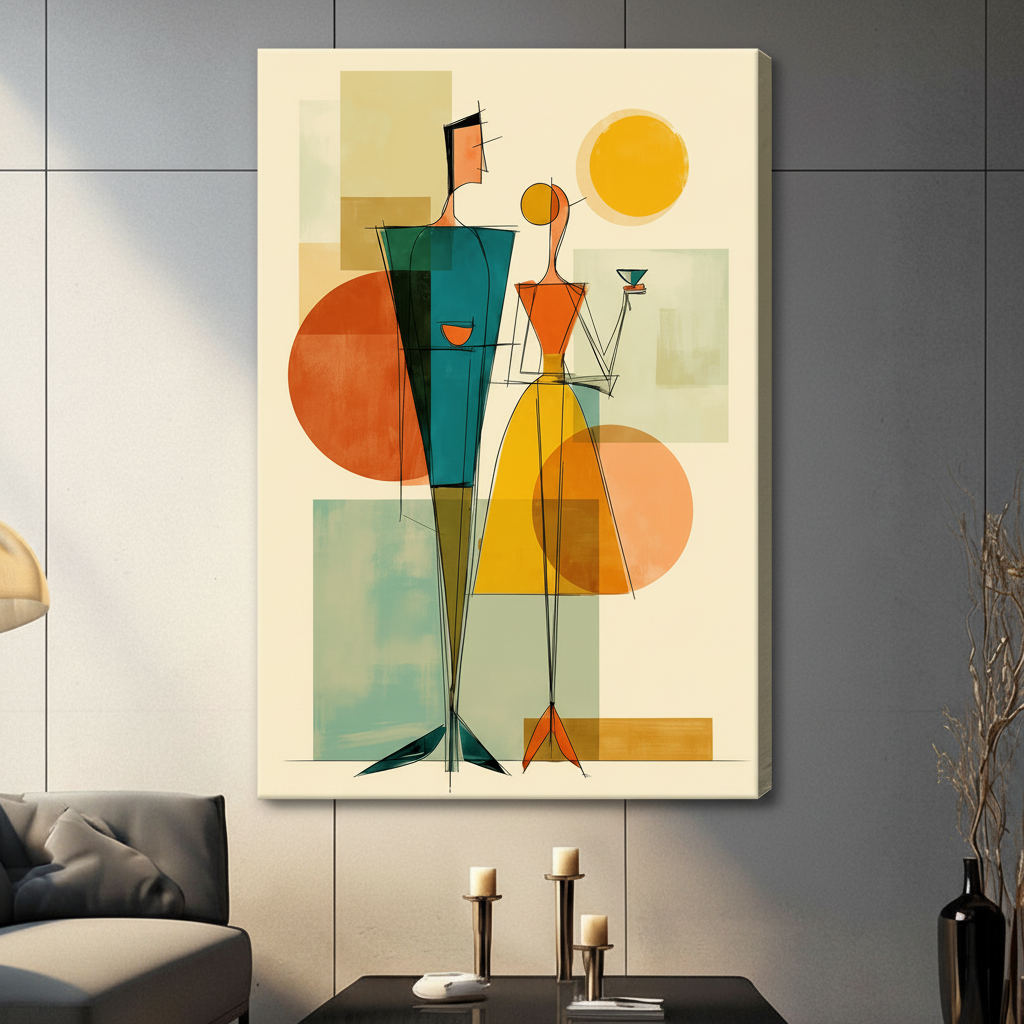 Mid-Century Modern Couple Abstract Canvas Art