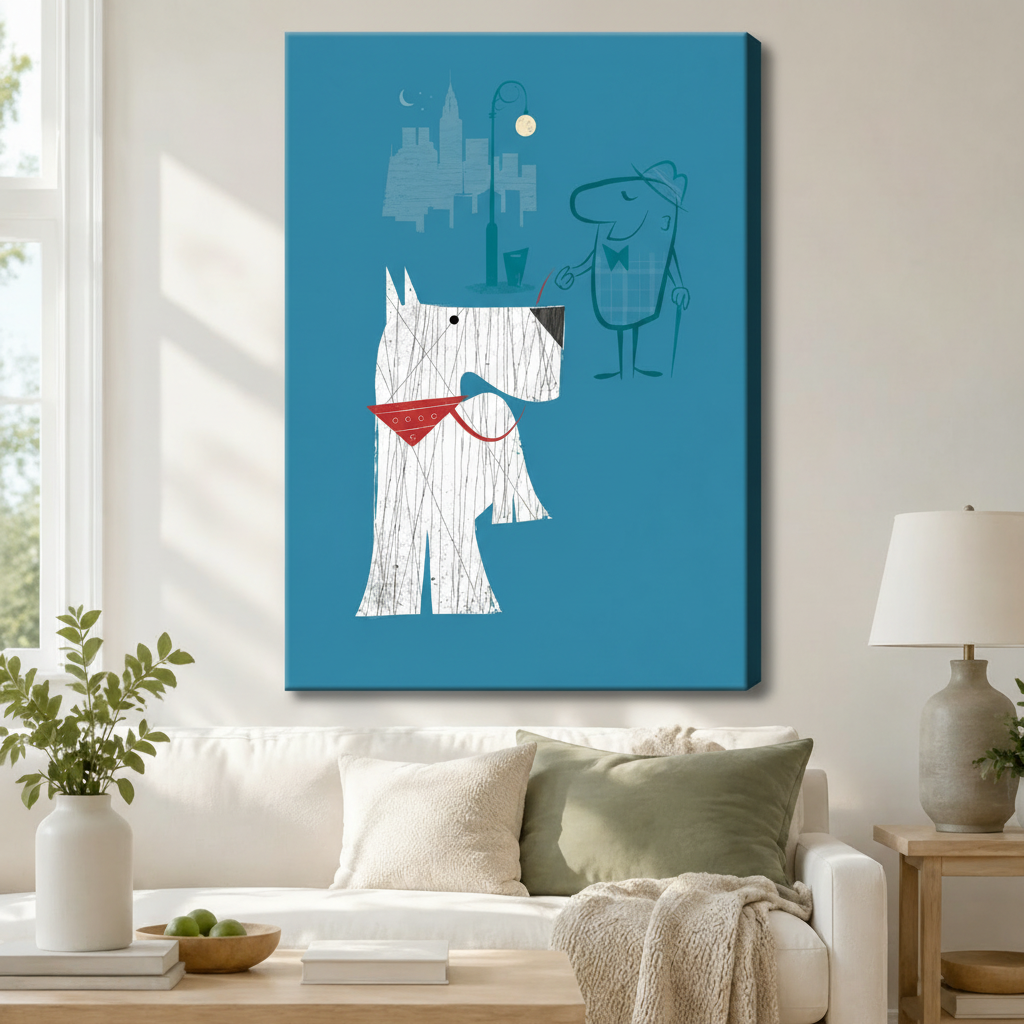 Retro City Dog Gentleman Canvas Wall Art