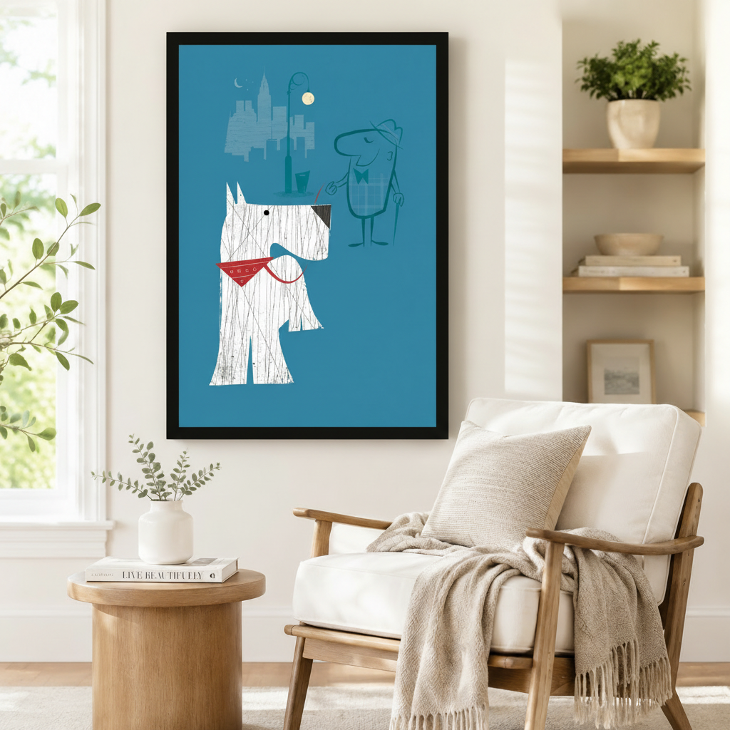Retro City Dog Gentleman Canvas Wall Art