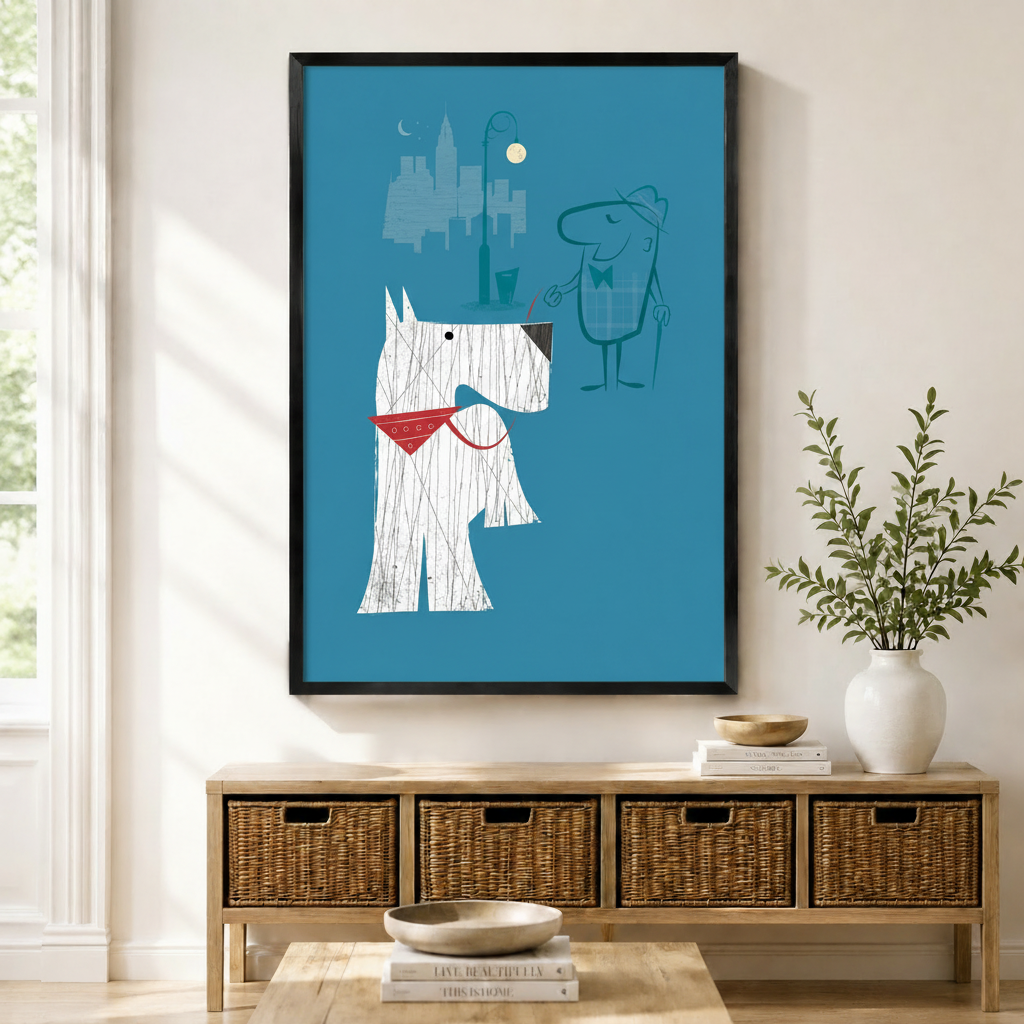 Retro City Dog Gentleman Canvas Wall Art