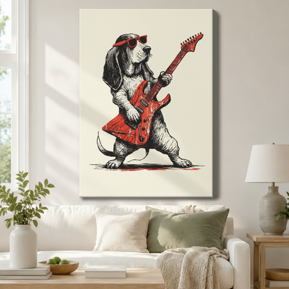 Rock Dog Guitar Basset Hound Canvas Wall Art