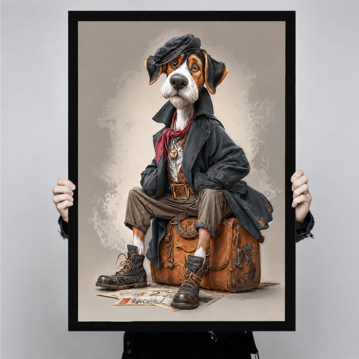 Vintage Traveler Hound Dog Canvas Wall Art