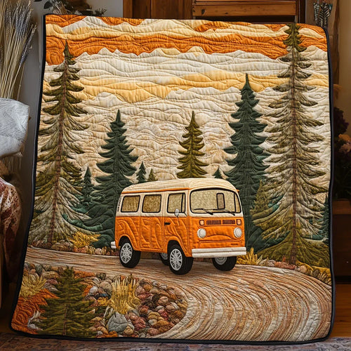 Retro Forest Ride Quilt Blanket
