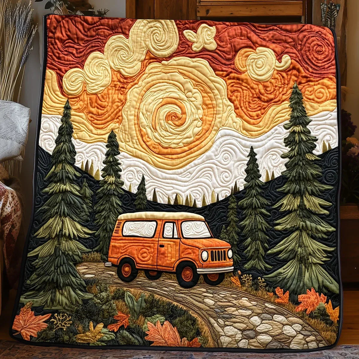 Retro Forest Ride Quilt Blanket