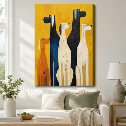 Abstract Dogs Yellow Mid-Century Modern Canvas Art