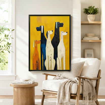 Abstract Dogs Yellow Mid-Century Modern Canvas Art