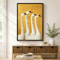 Elegant Swans Golden Yellow Modern Canvas Wall Art